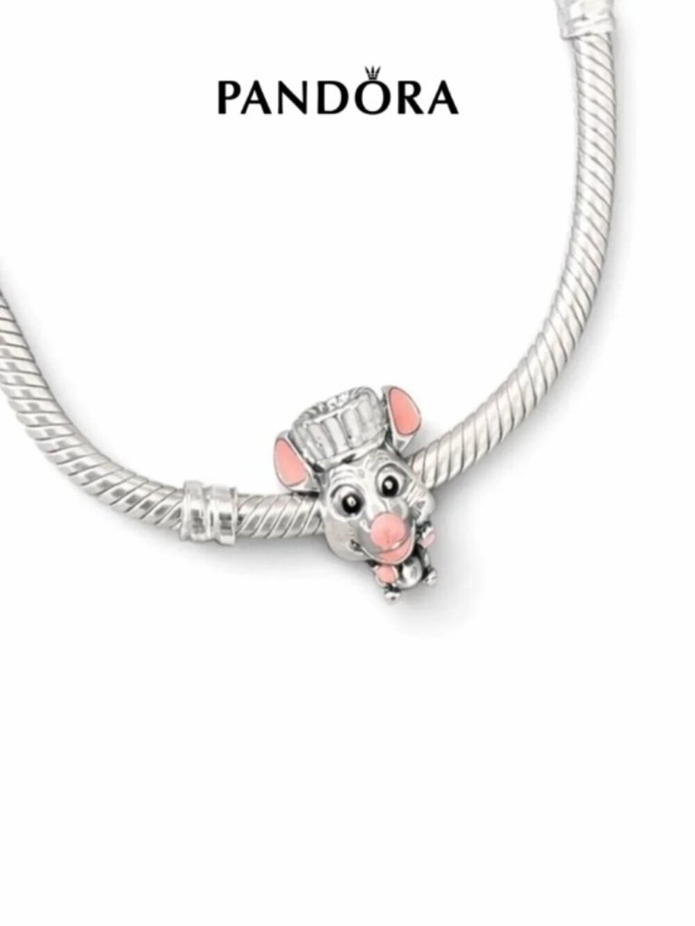 Pandora Silver Mouse Chef Charm with Pink Accents